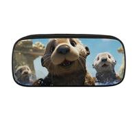VFMKT Leather Pencil Bag Waterproof Cute Pen Case Travel Cosmetic Makeup Bag Organizer Pen Holder for Men Women,Lovely Sea Otter Print