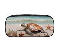 VFMKT Leather Pencil Bag Waterproof Cute Pen Case Travel Cosmetic Makeup Bag Organizer Pen Holder for Men Women,Sea Turtle Starfish