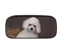 VFMKT Leather Pencil Bag Waterproof Cute Pen Case Travel Cosmetic Makeup Bag Organizer Pen Holder for Men Women,French Poodle