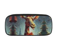 VFMKT Leather Pencil Bag Waterproof Cute Pen Case Travel Cosmetic Makeup Bag Organizer Pen Holder for Men Women,Giraffe Receiving A Gift
