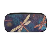 VFMKT Leather Pencil Bag Waterproof Cute Pen Case Travel Cosmetic Makeup Bag Organizer Pen Holder for Men Women,Hand Painted Dragonfly