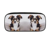 VFMKT Leather Pencil Bag Waterproof Cute Pen Case Travel Cosmetic Makeup Bag Organizer Pen Holder for Men Women,Cute Dog with Glasses
