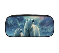 VFMKT Leather Pencil Bag Waterproof Cute Pen Case Travel Cosmetic Makeup Bag Organizer Pen Holder for Men Women,Polar Bears Northern Lights_