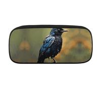 VFMKT Leather Pencil Bag Waterproof Cute Pen Case Travel Cosmetic Makeup Bag Organizer Pen Holder for Men Women,Bird on Rainy Day