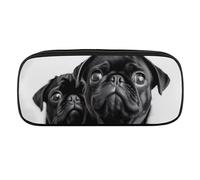 VFMKT Leather Pencil Bag Waterproof Cute Pen Case Travel Cosmetic Makeup Bag Organizer Pen Holder for Men Women,Cute Black Pug Dog