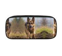 VFMKT Leather Pencil Bag Waterproof Cute Pen Case Travel Cosmetic Makeup Bag Organizer Pen Holder for Men Women,Running German Shepherd Dog