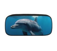 VFMKT Leather Pencil Bag Waterproof Cute Pen Case Travel Cosmetic Makeup Bag Organizer Pen Holder for Men Women,Dolphins In The