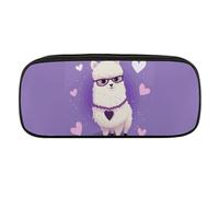 VFMKT Leather Pencil Bag Waterproof Cute Pen Case Travel Cosmetic Makeup Bag Organizer Pen Holder for Men Women,Love Alpaca Purple