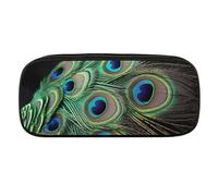 VFMKT Leather Pencil Bag Waterproof Cute Pen Case Travel Cosmetic Makeup Bag Organizer Pen Holder for Men Women,Green Peacock Feather