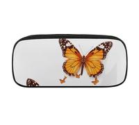 VFMKT Leather Pencil Bag Waterproof Cute Pen Case Travel Cosmetic Makeup Bag Organizer Pen Holder for Men Women,Orange Butterfly
