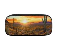 VFMKT Leather Pencil Bag Waterproof Cute Pen Case Travel Cosmetic Makeup Bag Organizer Pen Holder for Men Women,Saguaros At Sunset