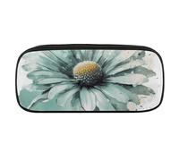 VFMKT Leather Pencil Bag Waterproof Cute Pen Case Travel Cosmetic Makeup Bag Organizer Pen Holder for Men Women,Mint Green Watercolor Daisy
