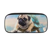 VFMKT Leather Pencil Bag Waterproof Cute Pen Case Travel Cosmetic Makeup Bag Organizer Pen Holder for Men Women,Funny Turtle Pug Dog In The