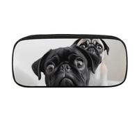 VFMKT Leather Pencil Bag Waterproof Cute Pen Case Travel Cosmetic Makeup Bag Organizer Pen Holder for Men Women,Cute Black Pug Dog