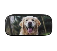 VFMKT Leather Pencil Bag Waterproof Cute Pen Case Travel Cosmetic Makeup Bag Organizer Pen Holder for Men Women,Funny Golden Retriever