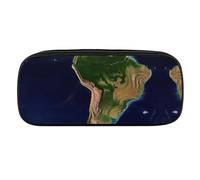 VFMKT Leather Pencil Bag Waterproof Cute Pen Case Travel Cosmetic Makeup Bag Organizer Pen Holder for Men Women,South America Satellite Image