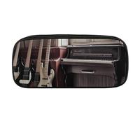 VFMKT Leather Pencil Bag Waterproof Cute Pen Case Travel Cosmetic Makeup Bag Organizer Pen Holder for Men Women,Guitar Bass Music Musical Instruments