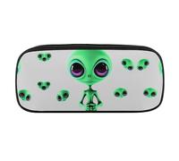 VFMKT Leather Pencil Bag Waterproof Cute Pen Case Travel Cosmetic Makeup Bag Organizer Pen Holder for Men Women,Green Alien