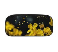 VFMKT Leather Pencil Bag Waterproof Cute Pen Case Travel Cosmetic Makeup Bag Organizer Pen Holder for Men Women,Bees Flying over Flowers