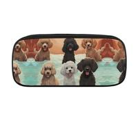 VFMKT Leather Pencil Bag Waterproof Cute Pen Case Travel Cosmetic Makeup Bag Organizer Pen Holder for Men Women,Poodles Dogs