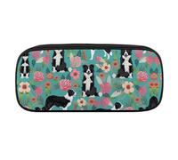 VFMKT Leather Pencil Bag Waterproof Cute Pen Case Travel Cosmetic Makeup Bag Organizer Pen Holder for Men Women,Border Collie Florals