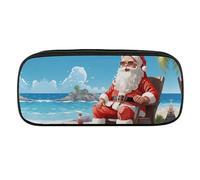 VFMKT Leather Pencil Bag Waterproof Cute Pen Case Travel Cosmetic Makeup Bag Organizer Pen Holder for Men Women,Santa Claus At Beach