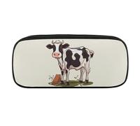VFMKT Leather Pencil Bag Waterproof Cute Pen Case Travel Cosmetic Makeup Bag Organizer Pen Holder for Men Women,Dairy Cow