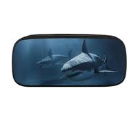 VFMKT Leather Pencil Bag Waterproof Cute Pen Case Travel Cosmetic Makeup Bag Organizer Pen Holder for Men Women,Two Sharks in The