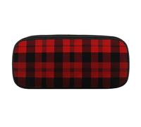 VFMKT Leather Pencil Bag Waterproof Cute Pen Case Travel Cosmetic Makeup Bag Organizer Pen Holder for Men Women,Plaid Red And Black