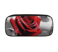 VFMKT Leather Pencil Bag Waterproof Cute Pen Case Travel Cosmetic Makeup Bag Organizer Pen Holder for Men Women,Black And White Red Rose