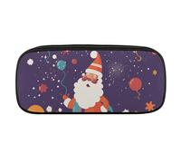 VFMKT Leather Pencil Bag Waterproof Cute Pen Case Travel Cosmetic Makeup Bag Organizer Pen Holder for Men Women,Cartoon Happy Santa Claus