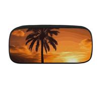 VFMKT Leather Pencil Bag Waterproof Cute Pen Case Travel Cosmetic Makeup Bag Organizer Pen Holder for Men Women,Palm Tree Sunset