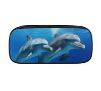 VFMKT Leather Pencil Bag Waterproof Cute Pen Case Travel Cosmetic Makeup Bag Organizer Pen Holder for Men Women,Dolphins In The