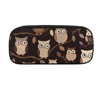 VFMKT Leather Pencil Bag Waterproof Cute Pen Case Travel Cosmetic Makeup Bag Organizer Pen Holder for Men Women,Cute Brown Cartoon Owls