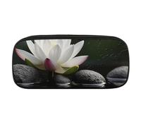 VFMKT Leather Pencil Bag Waterproof Cute Pen Case Travel Cosmetic Makeup Bag Organizer Pen Holder for Men Women,Flower And Black Zen Stones