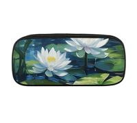 VFMKT Leather Pencil Bag Waterproof Cute Pen Case Travel Cosmetic Makeup Bag Organizer Pen Holder for Men Women,Watercolor of Water Lilies