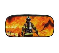 VFMKT Leather Pencil Bag Waterproof Cute Pen Case Travel Cosmetic Makeup Bag Organizer Pen Holder for Men Women,Firefighter Fireman Flame