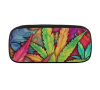 VFMKT Leather Pencil Bag Waterproof Cute Pen Case Travel Cosmetic Makeup Bag Organizer Pen Holder for Men Women,MultiColor Leaf Weed Art