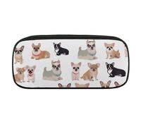 VFMKT Leather Pencil Bag Waterproof Cute Pen Case Travel Cosmetic Makeup Bag Organizer Pen Holder for Men Women,Cute Chihuahua Pug Pattern