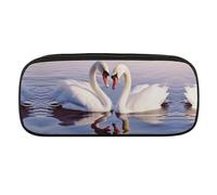 VFMKT Leather Pencil Bag Waterproof Cute Pen Case Travel Cosmetic Makeup Bag Organizer Pen Holder for Men Women,Swan Heart