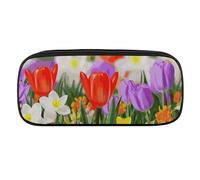 VFMKT Leather Pencil Bag Waterproof Cute Pen Case Travel Cosmetic Makeup Bag Organizer Pen Holder for Men Women,Spring Flowers
