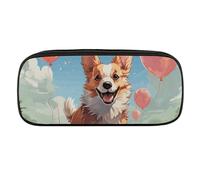 VFMKT Leather Pencil Bag Waterproof Cute Pen Case Travel Cosmetic Makeup Bag Organizer Pen Holder for Men Women,Balloons And Walking Corgi