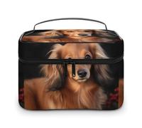 VFMKT Long Haired Dachshund Makeup Bag Portable Travel Cosmetic Bag Zipper Makeup Organizer Toiletry Bag for Women Ladies, Long Haired Dachshund, 25x18x15cm