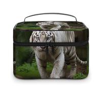 VFMKT Majestic White Bengal Tiger Makeup Bag Portable Travel Cosmetic Bag Zipper Makeup Organizer Toiletry Bag for Women Ladies, Majestic White Bengal Tiger, 25x18x15cm