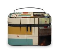 VFMKT Mid Century Modern Makeup Bag Portable Travel Cosmetic Bag Zipper Makeup Organizer Toiletry Bag for Women Ladies, Mid Century Modern, 25x18x15cm