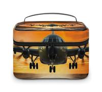 VFMKT Military Plane Landing On Airforce Runways Against Beautiful DuSky Makeup Bag Portable Travel Cosmetic Bag Zipper Makeup Organizer Toiletry Bag for Women Ladies, Military Plane Landing On