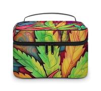 VFMKT MultiColor Leaf Weed Art Makeup Bag Portable Travel Cosmetic Bag Zipper Makeup Organizer Toiletry Bag for Women Ladies, MultiColor Leaf Weed Art, 25x18x15cm