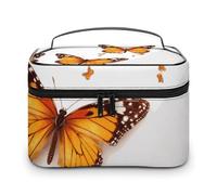 VFMKT Orange Butterfly Makeup Bag Portable Travel Cosmetic Bag Zipper Makeup Organizer Toiletry Bag for Women Ladies, Orange Butterfly, 25x18x15cm