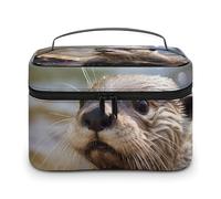 VFMKT Otter Playing In The Water Makeup Bag Portable Travel Cosmetic Bag Zipper Makeup Organizer Toiletry Bag for Women Ladies, Otter Playing In The Water, 25x18x15cm
