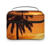VFMKT Palm Tree Sunset Makeup Bag Portable Travel Cosmetic Bag Zipper Makeup Organizer Toiletry Bag for Women Ladies, Palm Tree Sunset, 25x18x15cm